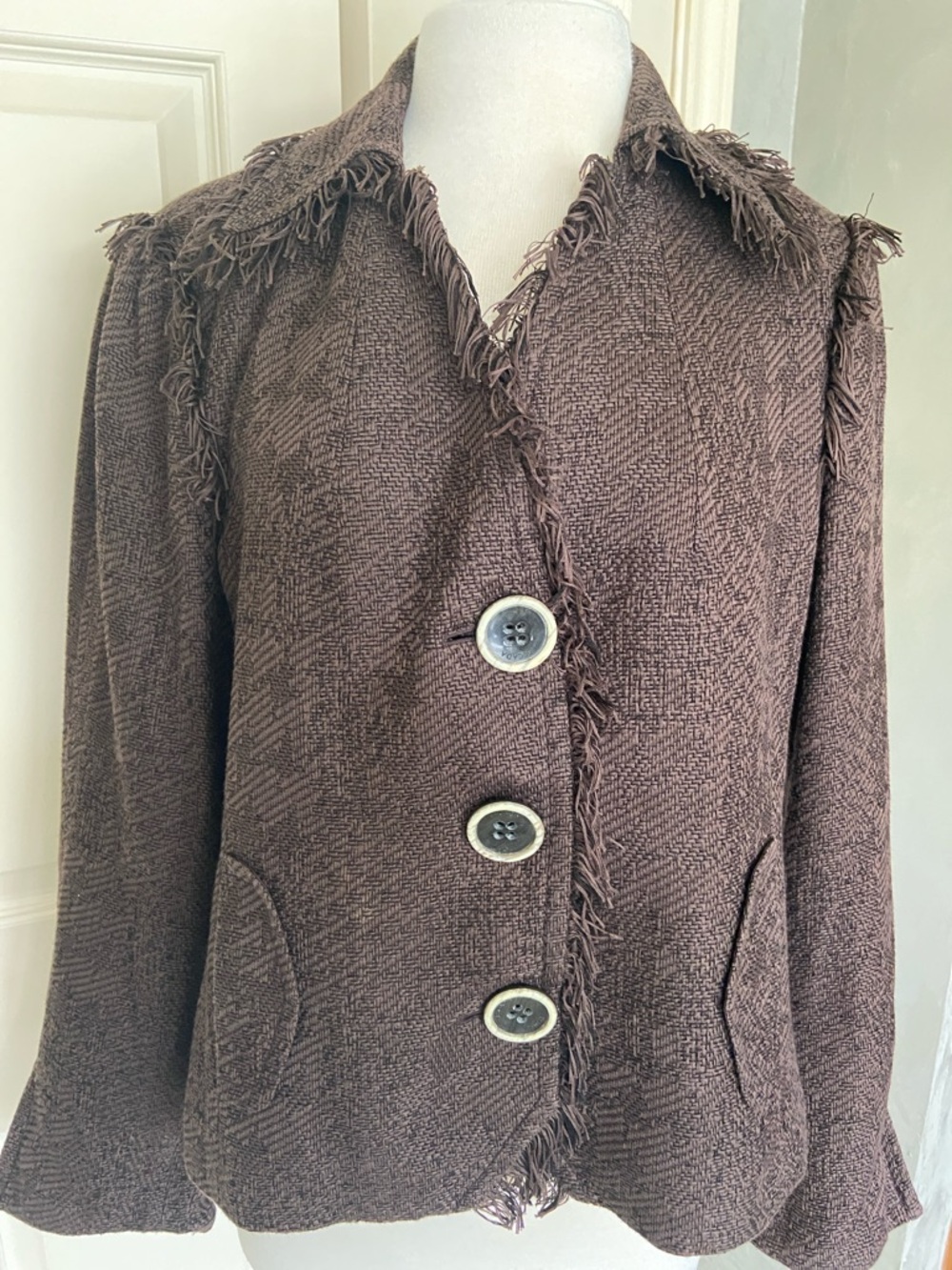 Escada Sport Vintage Brown Fringed Button Front Blazer